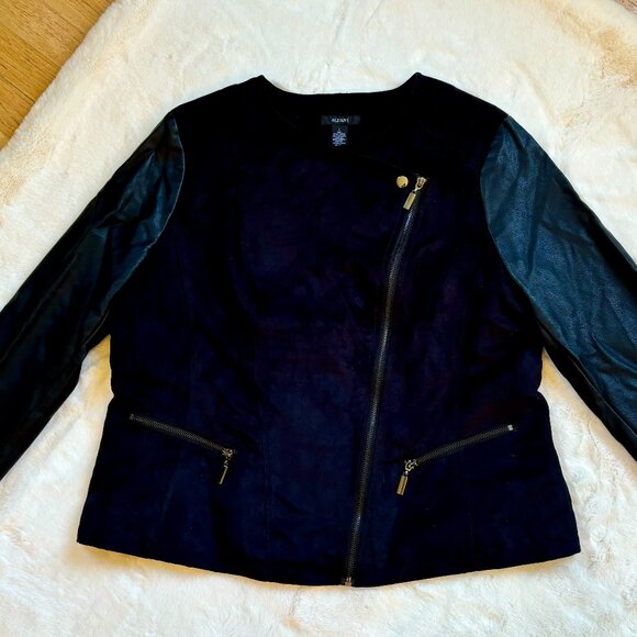 Alfani Women's Faux Black Suede and Faux Leather Full-Zip Jacket, Size: L - Picture 5 of 16